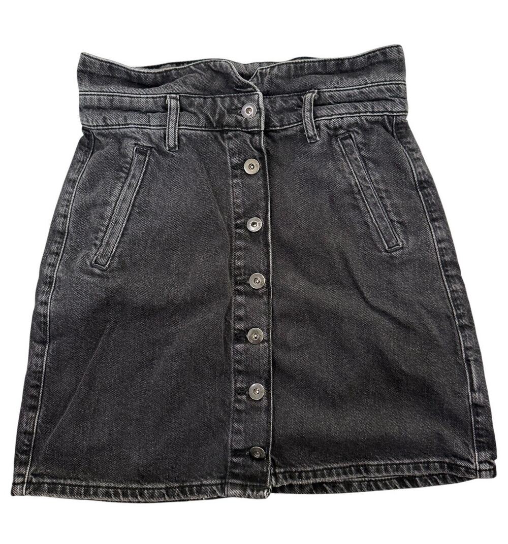 Pilcro Anthropologie Gray Denim Mini Skirt Button Paperbag Waist Size 4 Festival